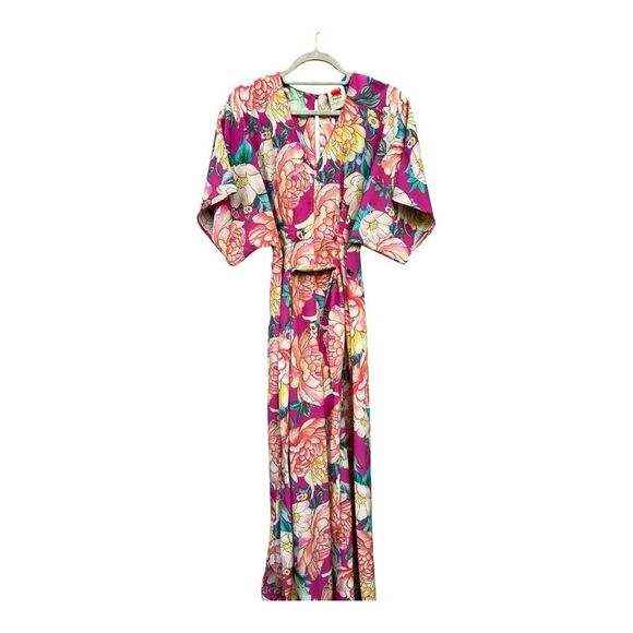 Farm Rio Anthropologie Eulalie pink floral Wide-Leg Jumpsuit size small boho - Picture 3 of 9